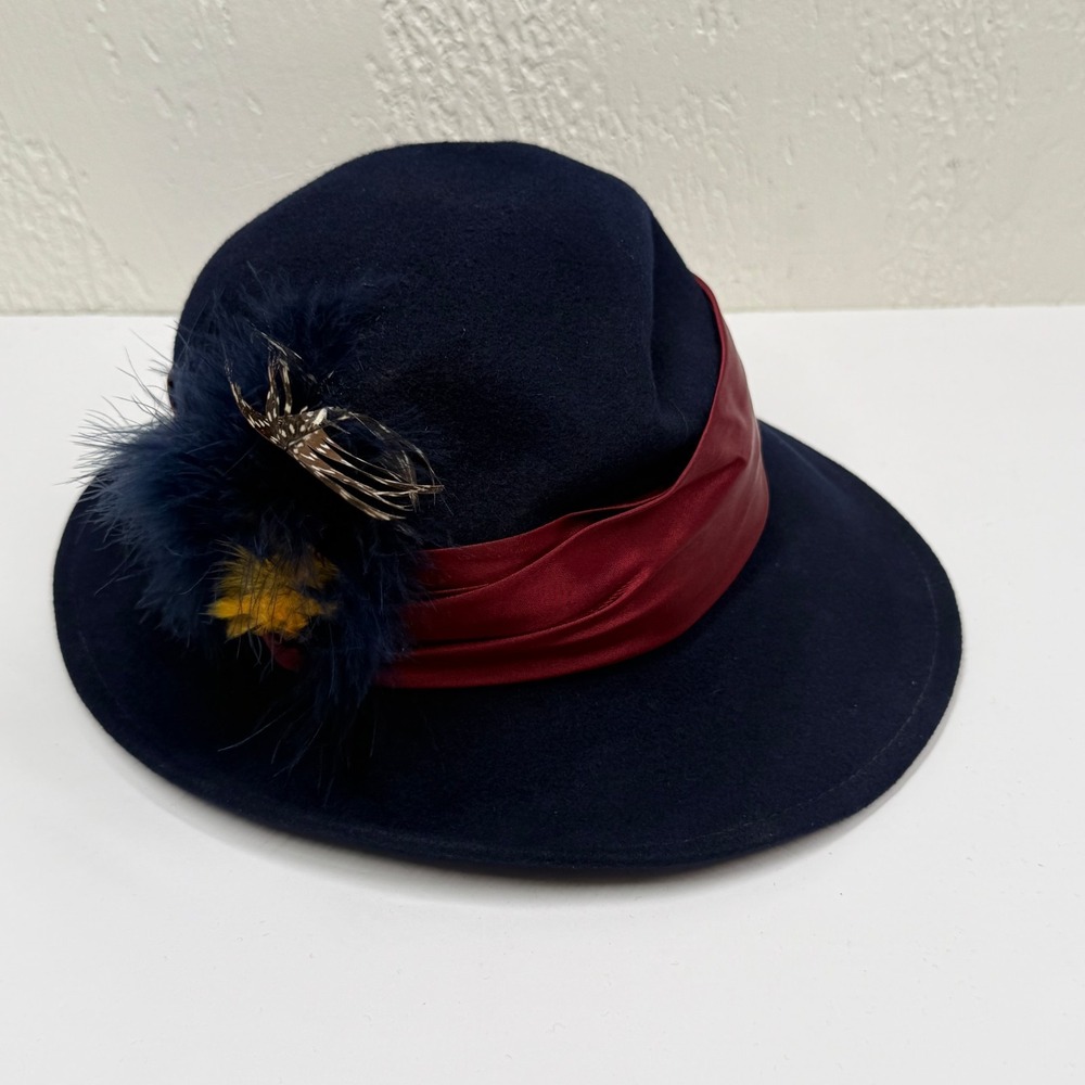 Vintage Dobbs Fedora Wide Brim Structured Doeskin Felt Blue Hat Size OS